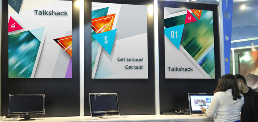 Talkshack trade show booth custom designed posters for success 