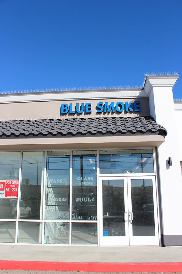 Blue Smoke 3d sign displaying the company name made of aluminum and acrylic