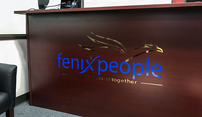 Fenix People front desk vinly logo-Frontsigns