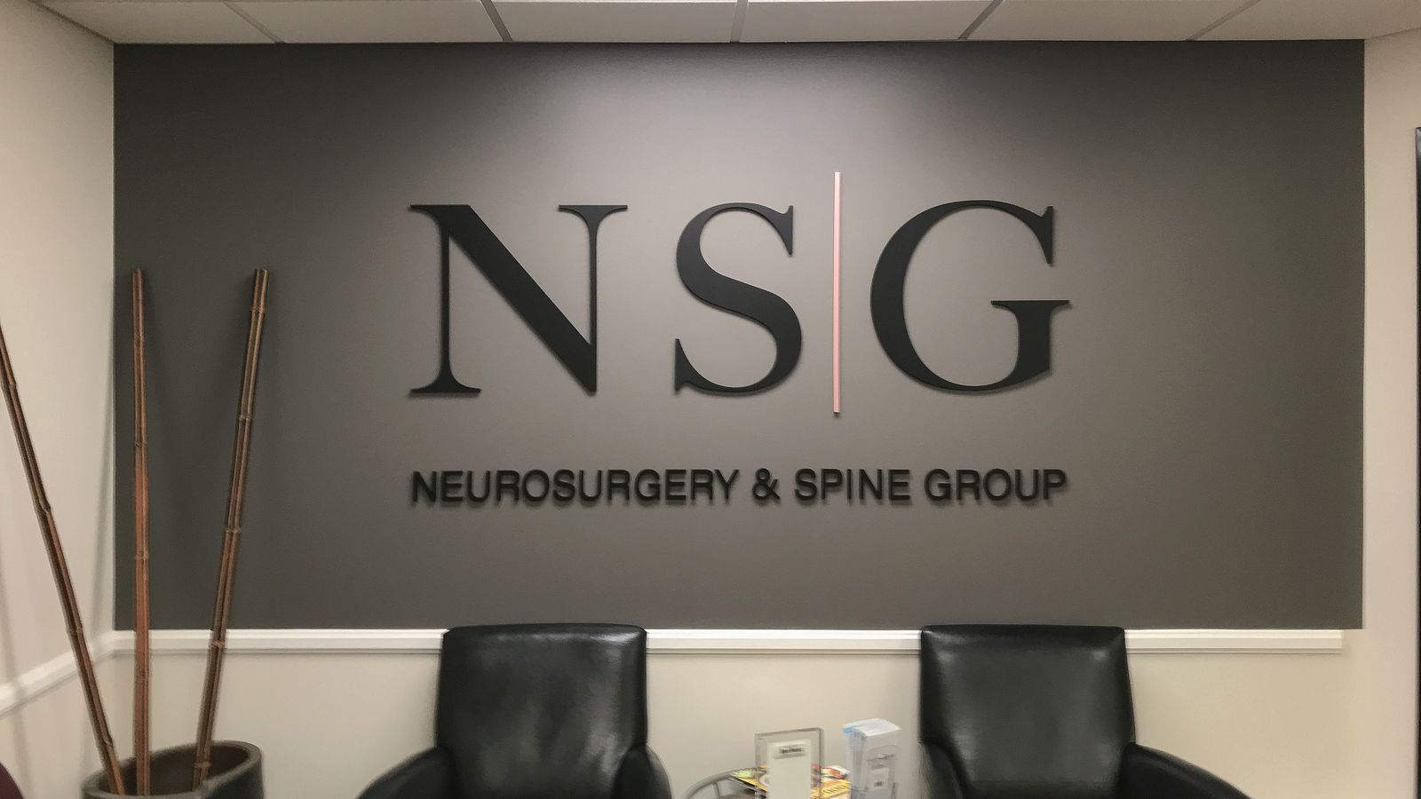 NSG Neurosurgery & Spine Group 3d acrylic letters in black displaying the brand name