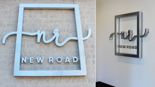 New Road exterior vs interior business logos-Frontsigns