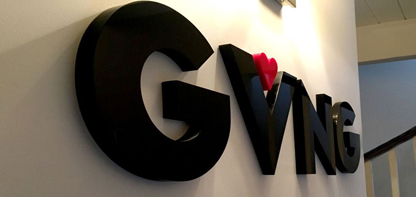 Example from GVNG's interior design showing how to design a dimensional business sign