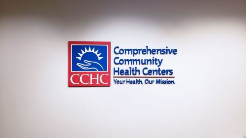 Comprehensive Community Health Centers 3d acrylic letters and logo sign in blue and red