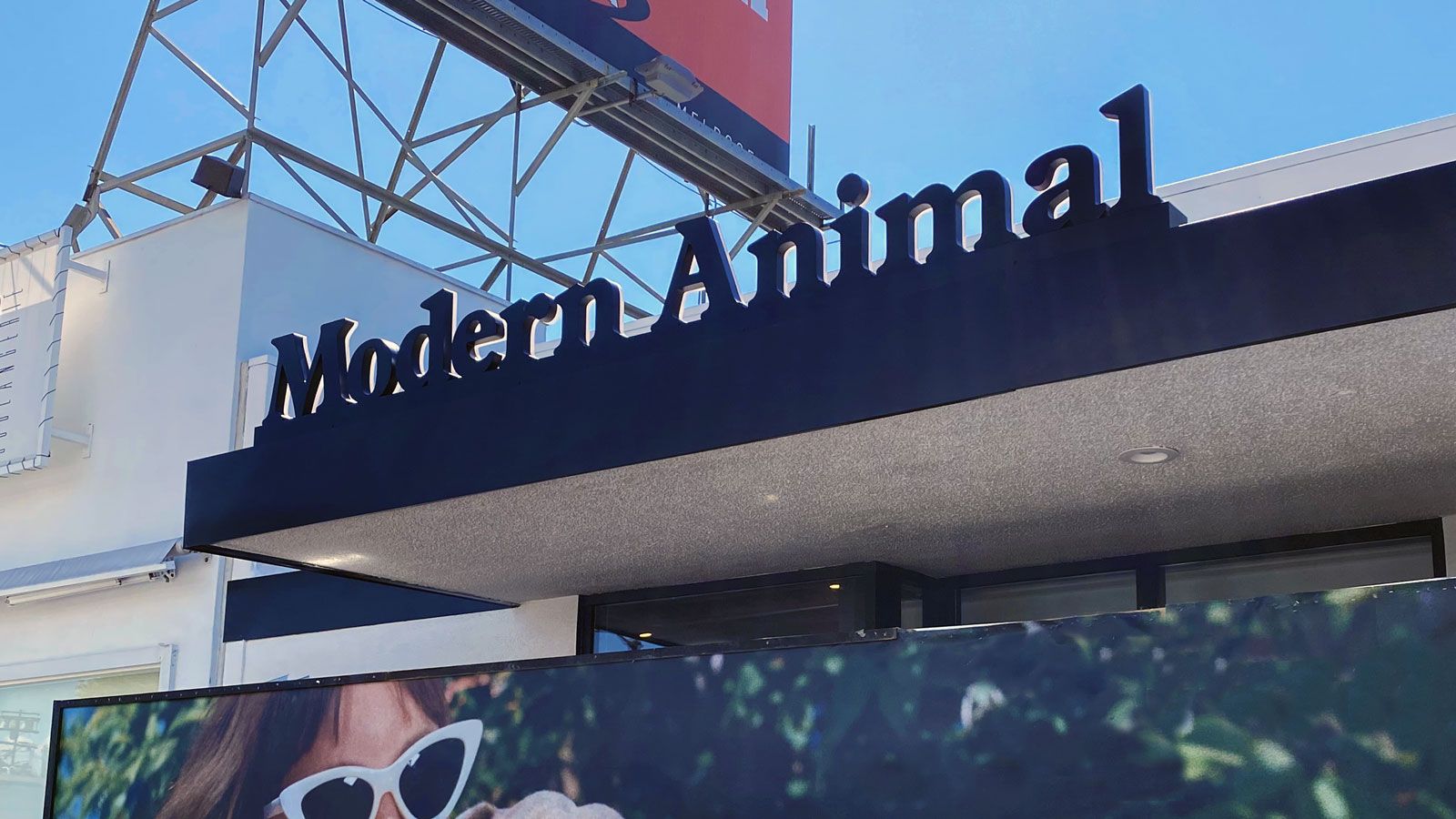 Modern Animal 3d sign in dark blue displaying the company name made of aluminum and acrylic