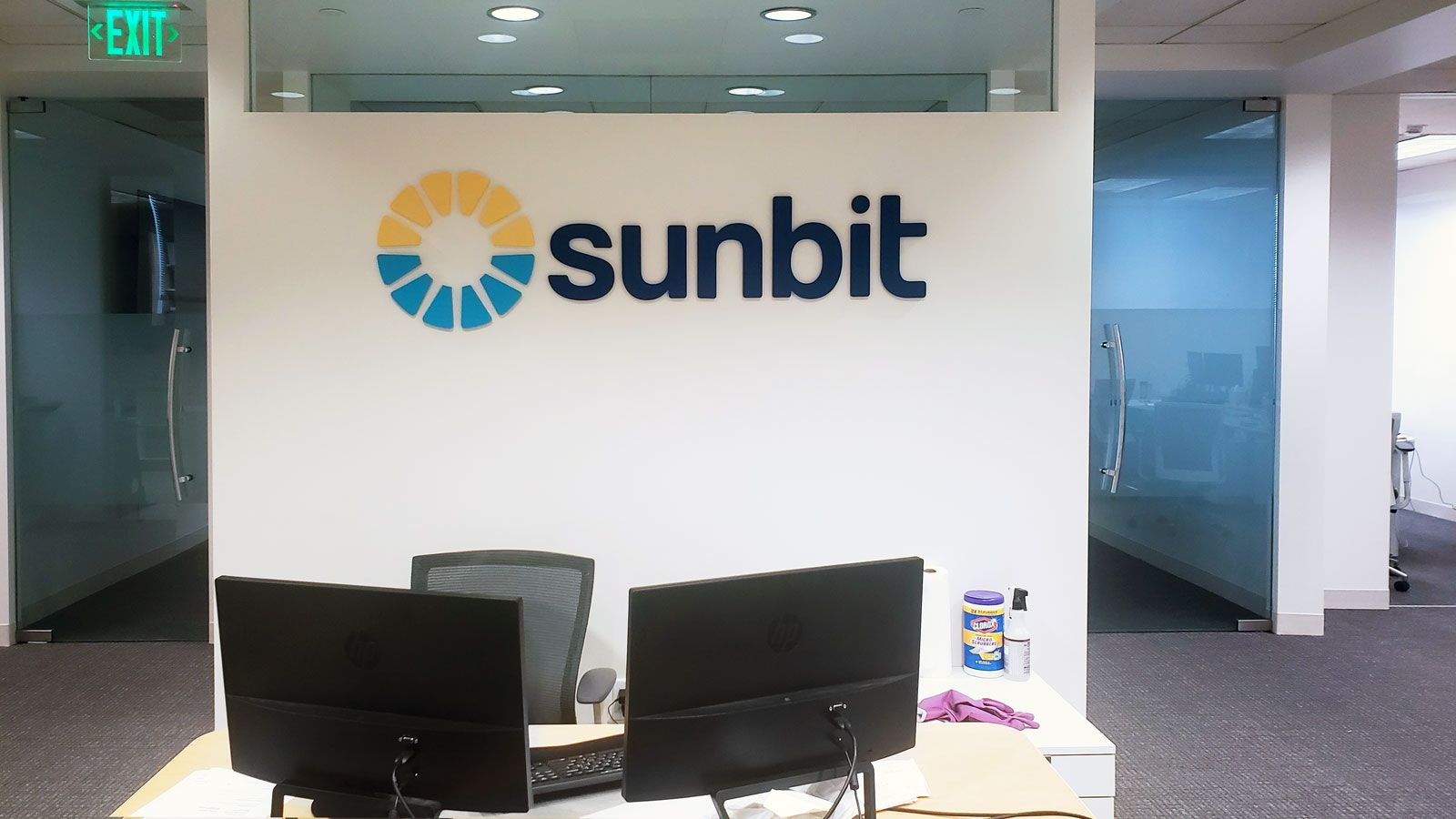 Sunbit 3d office logo sign in bright colors and brand name letters made of acrylic