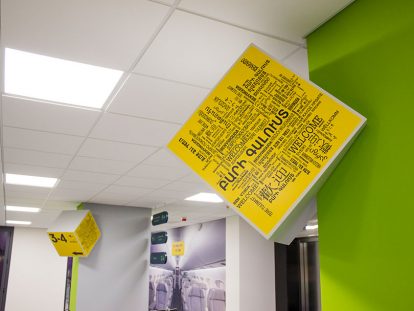 Ameriabank office interior design with square boxes