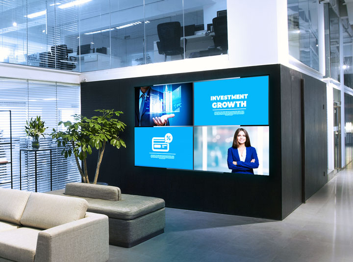 Investment Growth bank screen Investment Growth bank interior space with screens