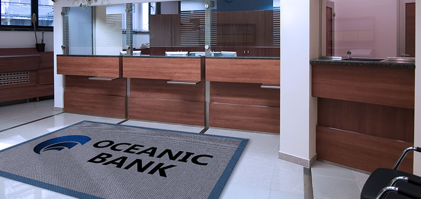 Oceanic bank waiting room doorstep mat as a bank advertising idea