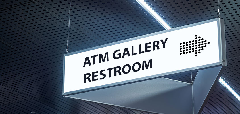 Bank restroom directional sign design idea for interior