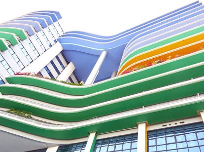 bank exterior design idea with colorful layers