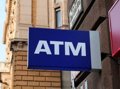 bank exterior design idea with informational note