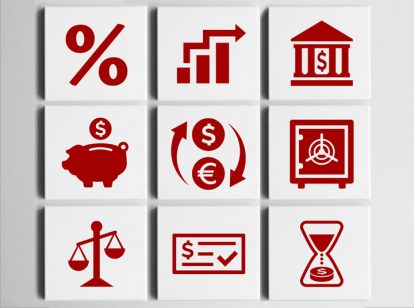 bank interior design idea with persuasive icons