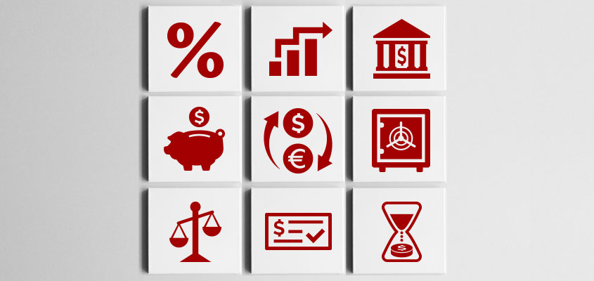 Bank thematic interior design idea with currency symbols