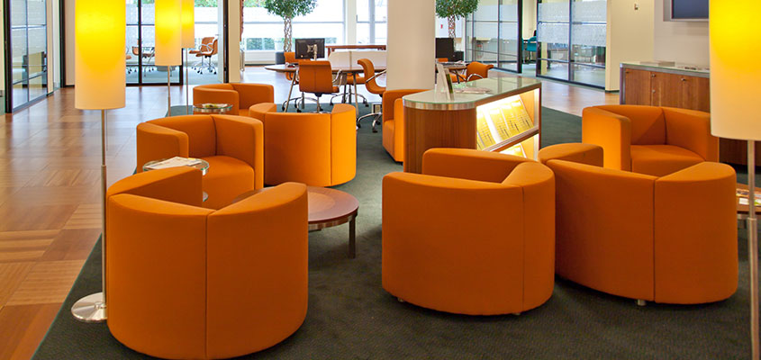 Orange bank furniture idea for bank interior design
