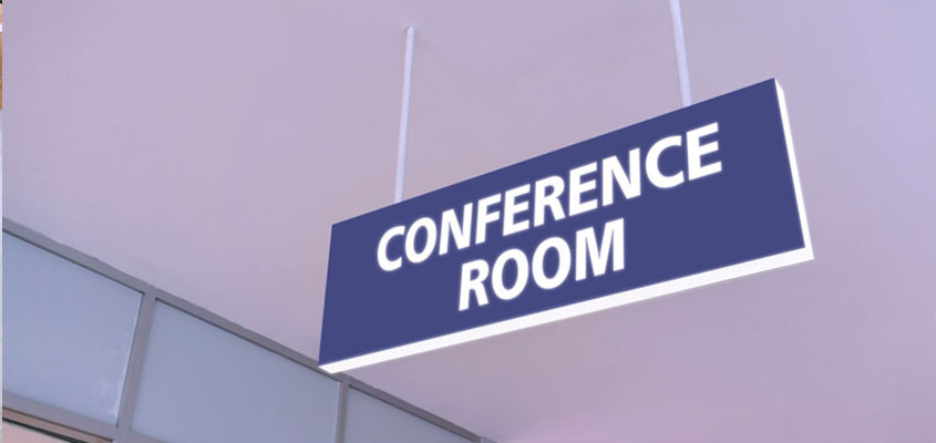 Conference room hanging sign example for office interior design