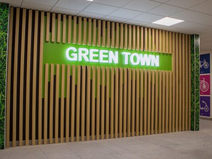 Green Town illuminated office interior design idea