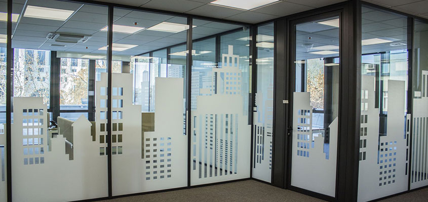 City style window stickers for office space design