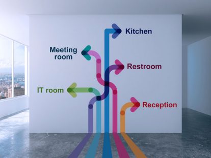 custom office wall design idea with directions