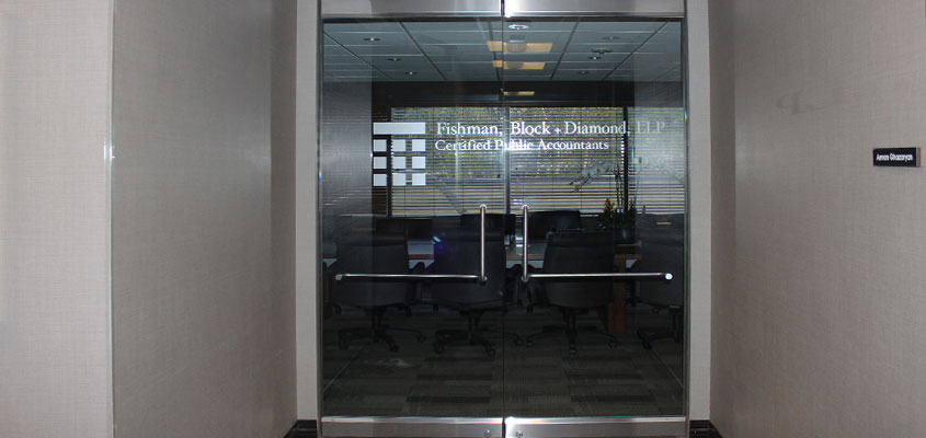 Office door design example with lettering