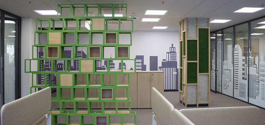 Office green cubic structure for the interior design