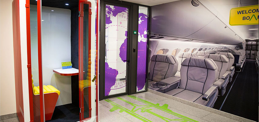 Office space thematic design idea in airport style