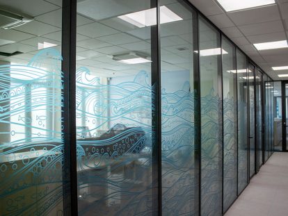 wave print office window design