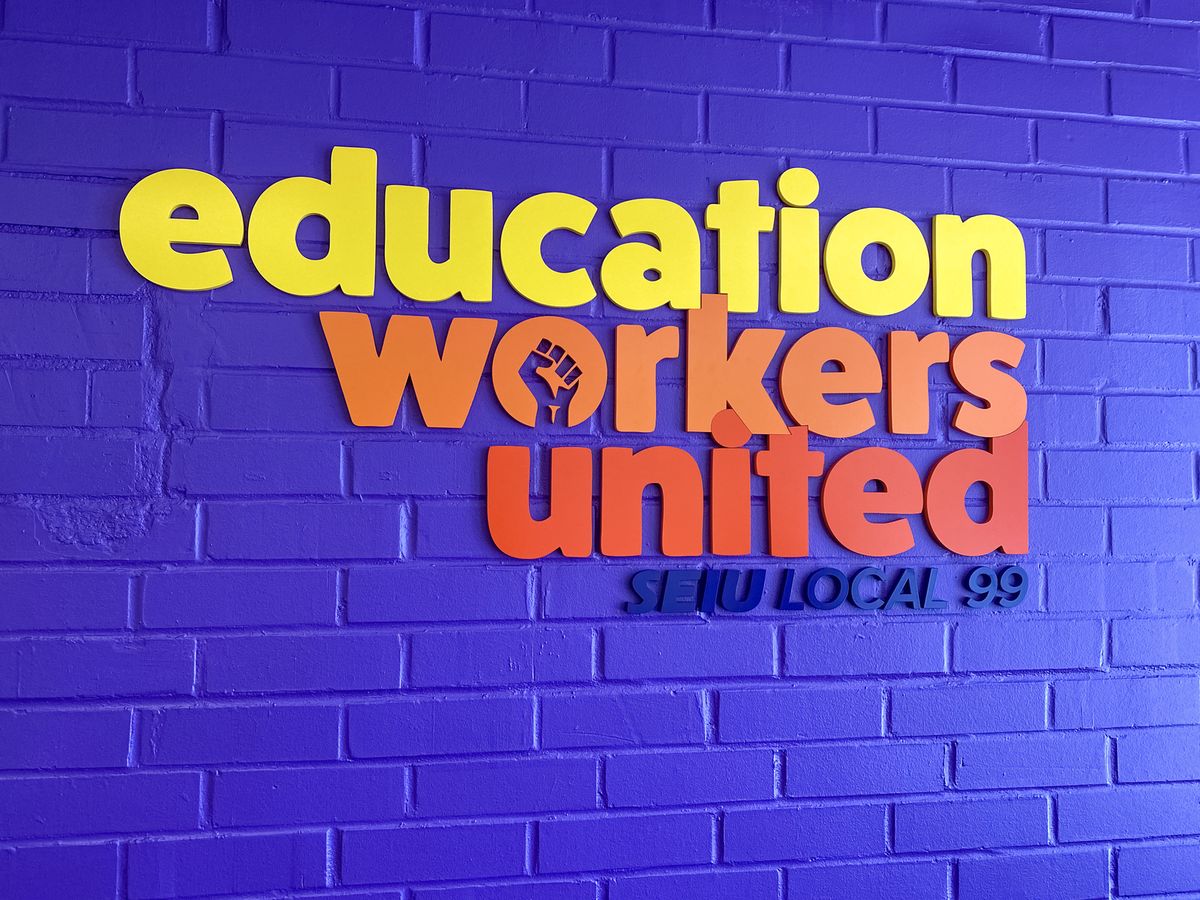 Education Workers United custom 3d sign painted in bright colors made of acrylic for branding