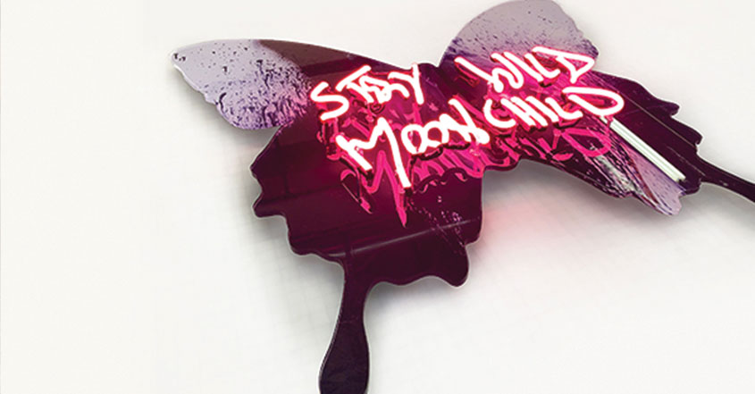 Stay Wild neon butterfly for restaurant bar design