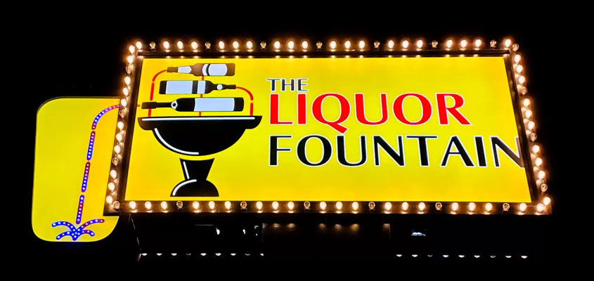 Ý tưởng biển quảng cáo The Liquor Fountain cho nhà hàng