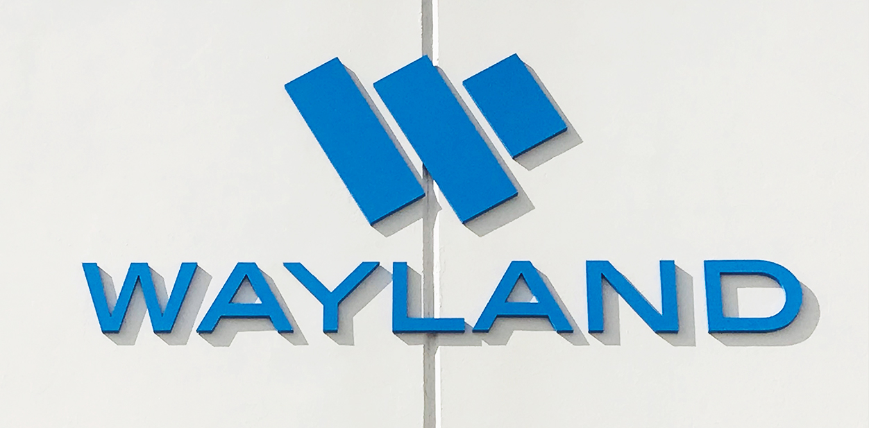 Laser cut idea from Wayland displaying brand name and logo for inspiration