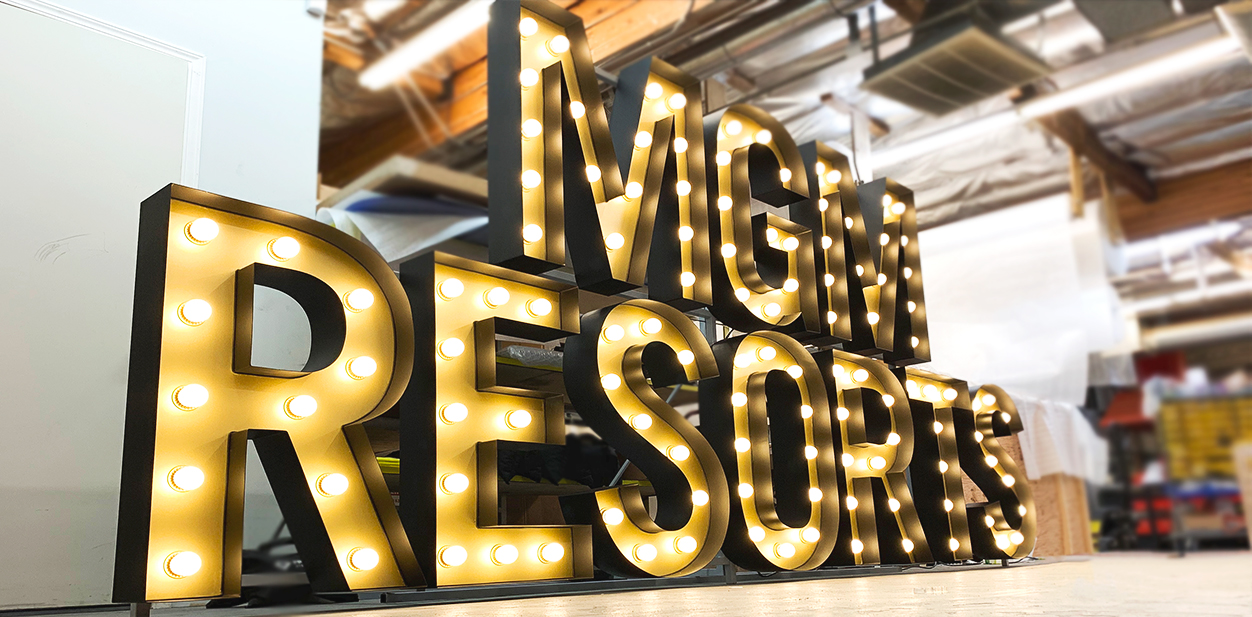 Creative laser-cut idea with illumination displaying brand name letters from MGM Resorts