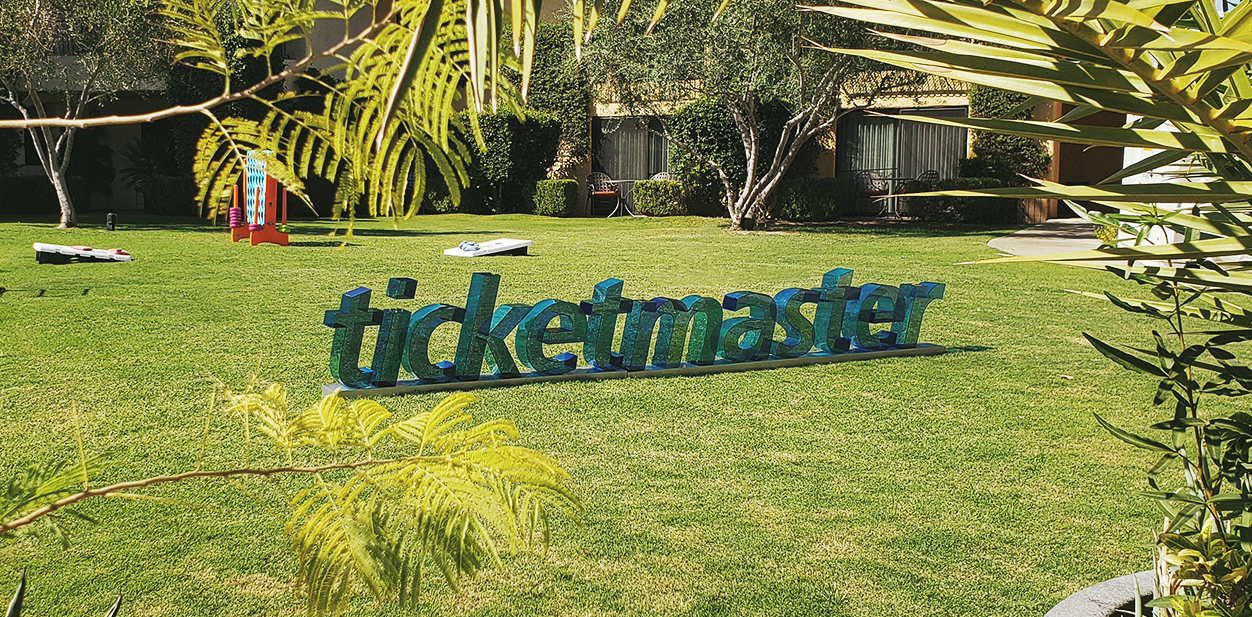 Laser cut idea with letters displaying the brand name from Ticketmaster