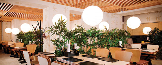 restaurant ceiling design concept with decorative lights