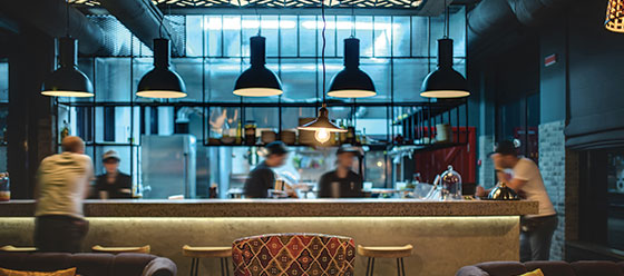 restaurant kitchen design concept in blue