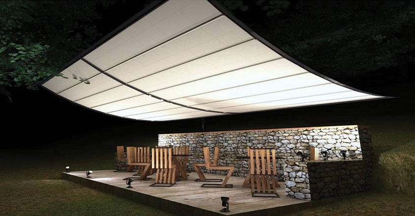 Restaurant seating area design with a huge tent