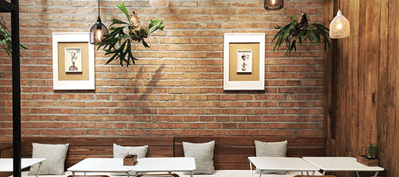 restaurant wall design solution with brick wallpaper