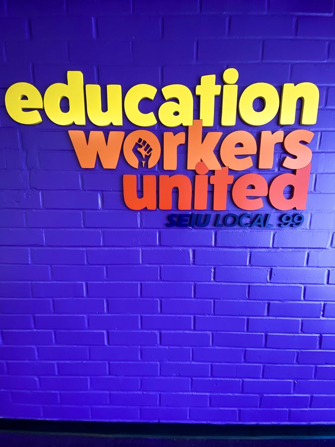 Education Workers United 3d acrylic letters and logo sign in bright colors for branding