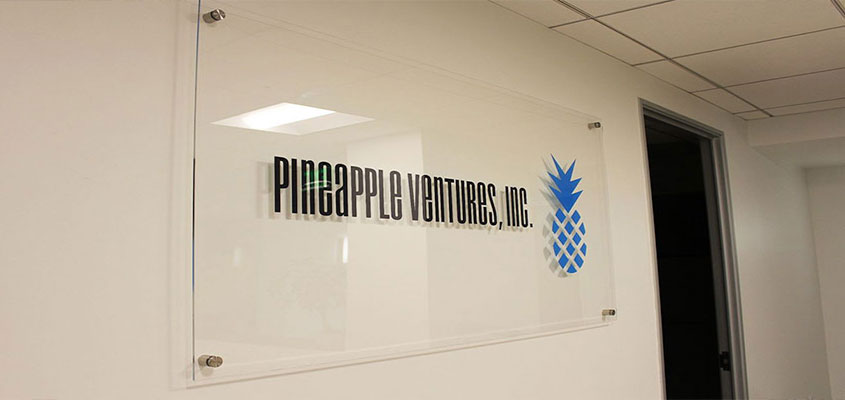 Example from Pineapple Ventures as an idea for how to design an acrylic signage