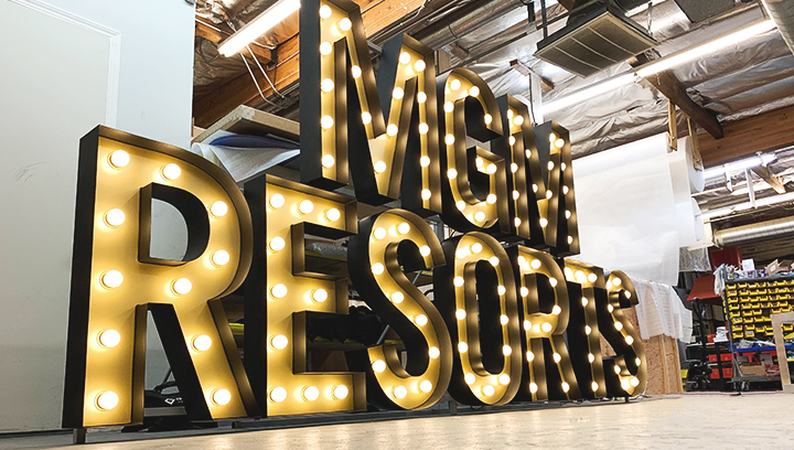 MGM Resorts marquee letters with LED lights spelling the brand name made of aluminum for design