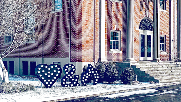 Harvest Bible Chapel marquee signs displaying symbols made of aluminum for outdoor design