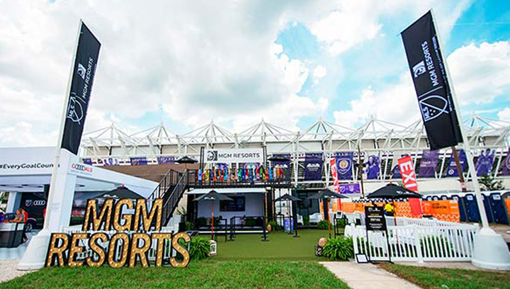 MGM Resorts marquee letters in a large size displaying the brand name on aluminum for branding