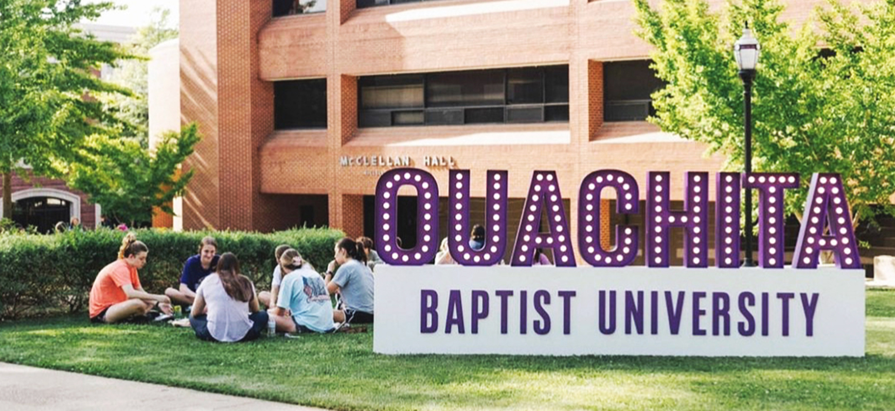 Ouachita Baptist University marquee sign in a monumental style made of aluminum and acrylic