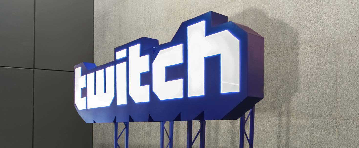Twitch push through sign with huge white brand name letters