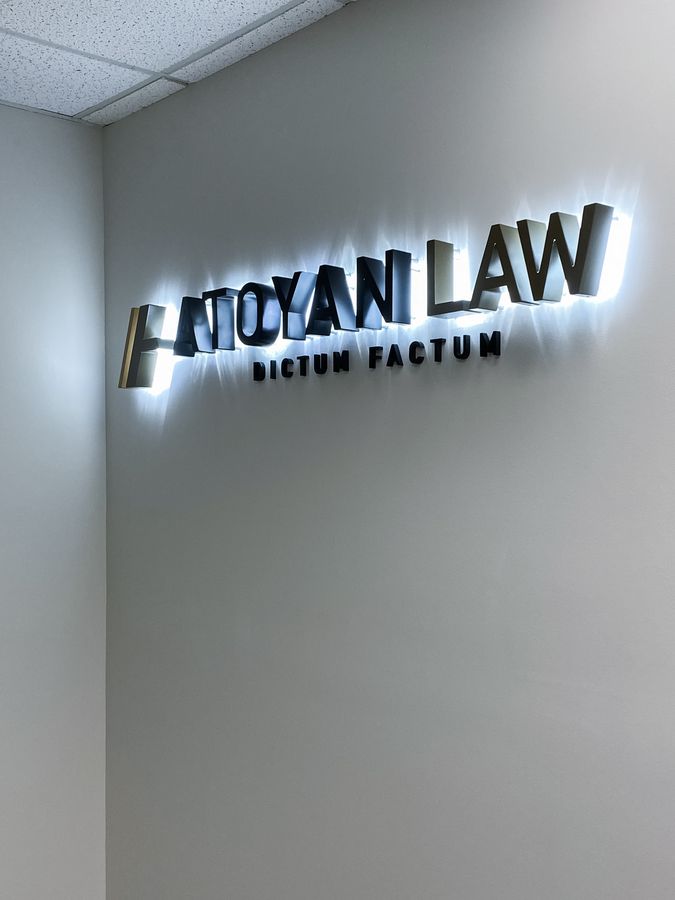 Atoyan Law reverse lit letters