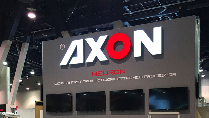 Axon illuminated trade show signs made of aluminum and acrylic for promotion at the expo