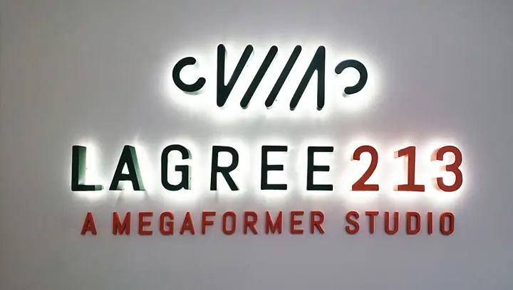 Backlit channel letters for LAGREE213 indoor display, made of aluminum and acrylic