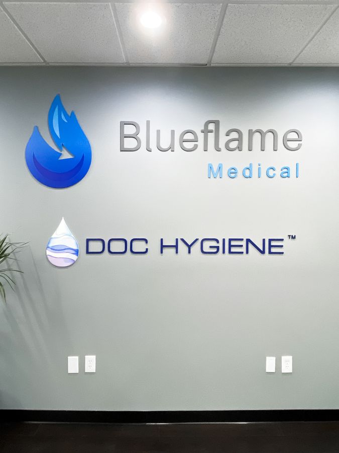 Blueflame Medical & Doc Hygiene 3d metal sign custom-made of aluminum for interior design