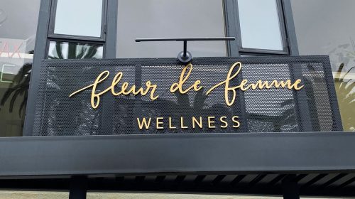 Fleur De Femme Wellness 3d plastic letters sign painted in gold color made of PVC