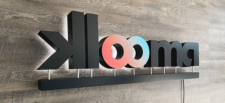 Klooma reverse channel letters made of aluminum and acrylic for office branding