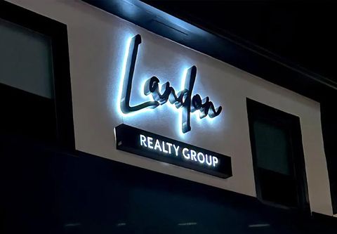 Landon Realty Group backlit letters displaying the brand name for exterior branding